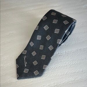 Oscar de la Renta Dark Gray Geometric Pattern Silk Tie Men’s